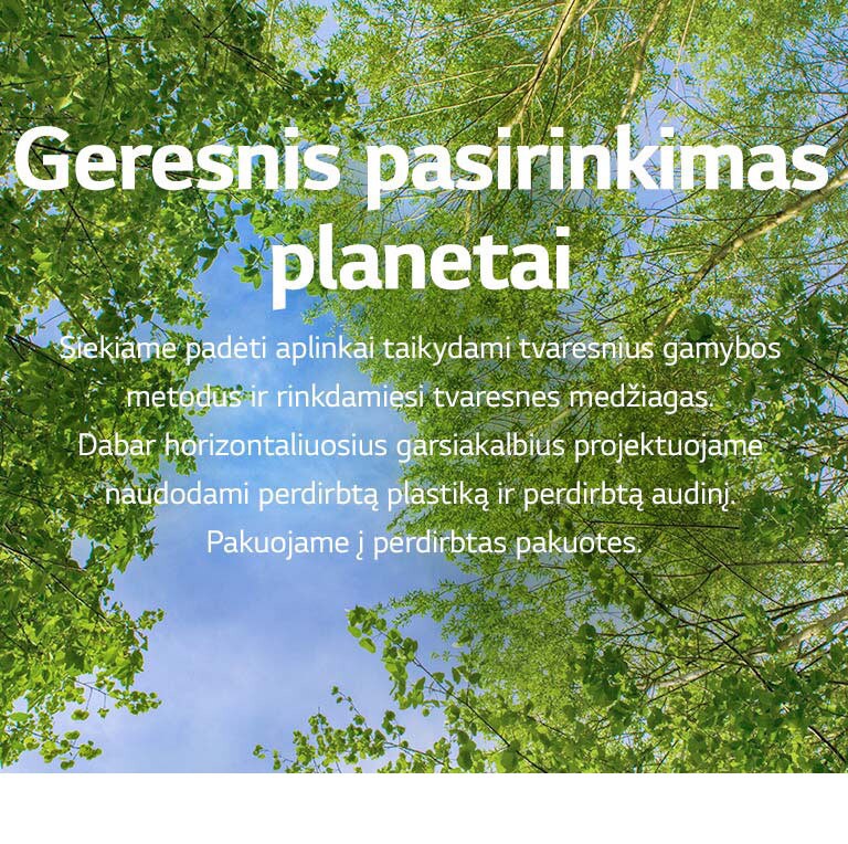 Per vidurį pateiktas žalias atvaizdas pilnas sodrių medžių lapų ir dangaus