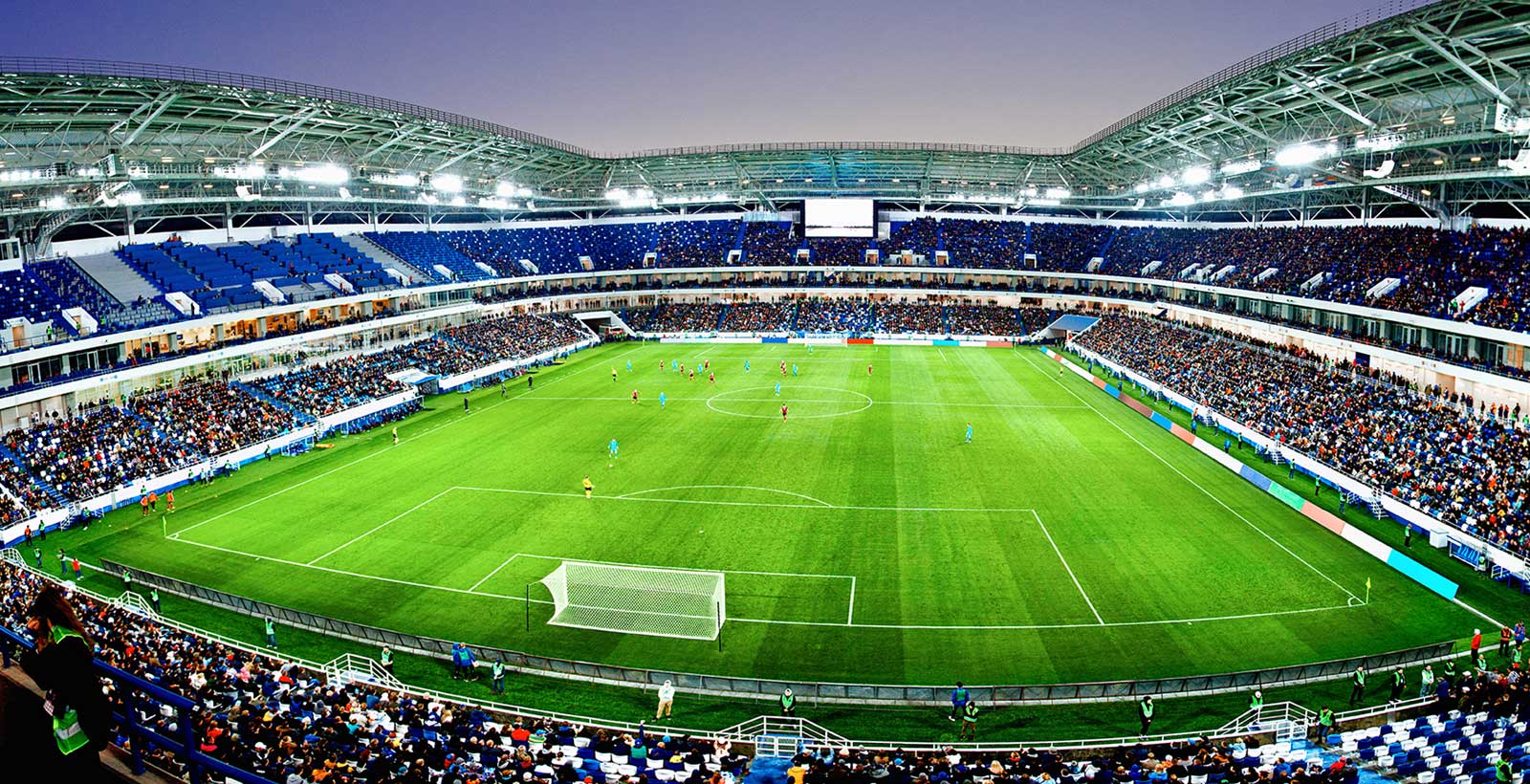 Stadiono vaizdas iš aukštai su nuorodos mygtuku