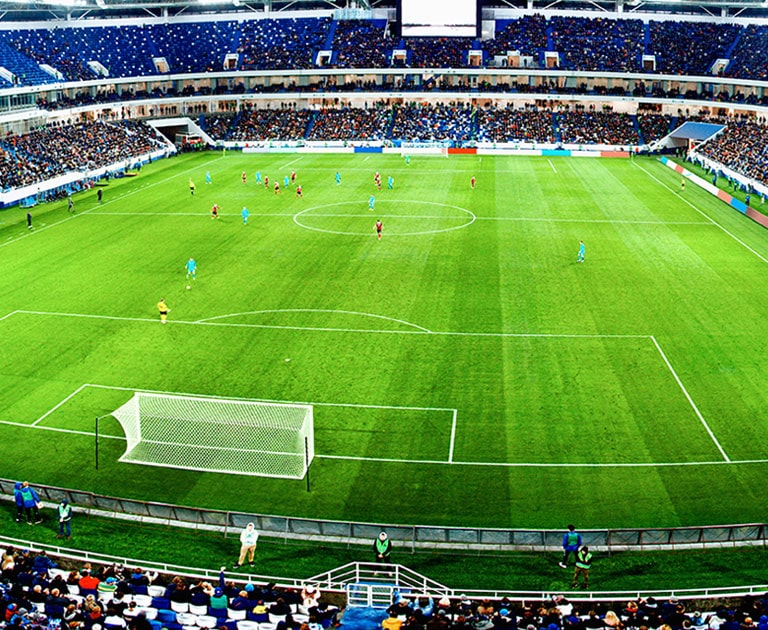 Stadiono vaizdas iš aukštai su nuorodos mygtuku