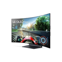 Left-facing Flex seen from a front 45-degree angled view with a fully curved screen.2