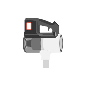 Čia vaizduojamas dulkių siurblys ir jo QR kodo lipduko vieta.