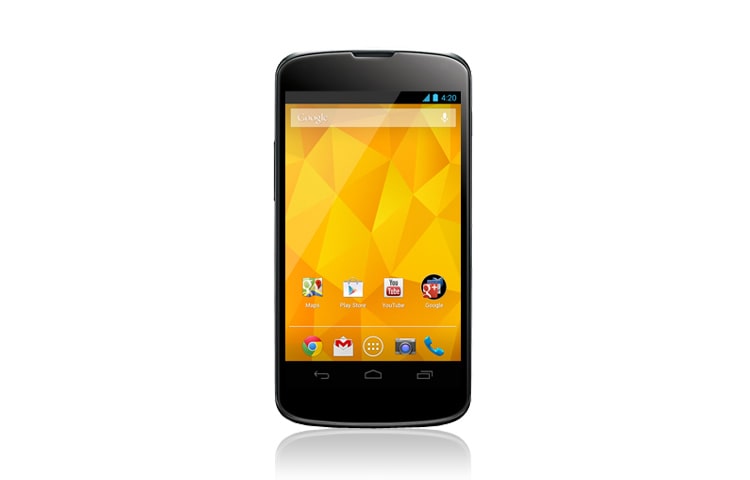 LG „LG Nexus 4“ išmanusis telefonas su naujausia „Android 4.2“ operacine sistema ir 1,5 GHz keturių branduolių procesoriumi., E960