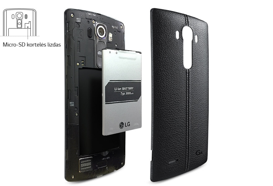 Išimamas 3 000 mAh akumuliatorius ir SD kortelės lizdas