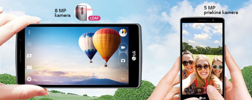 8 MP LDAF fotoaparatas galinėje dalyje ir 5 MP fotoaparatas priekyje