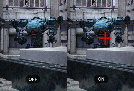 Crosshair-funktsiooni toimimise näitamine UltraGeari monitoril.