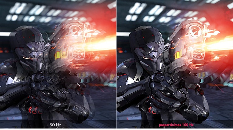 Sklandaus judėjimo žaidime esant 60 Hz ir paspartinimui 160 Hz palyginimas