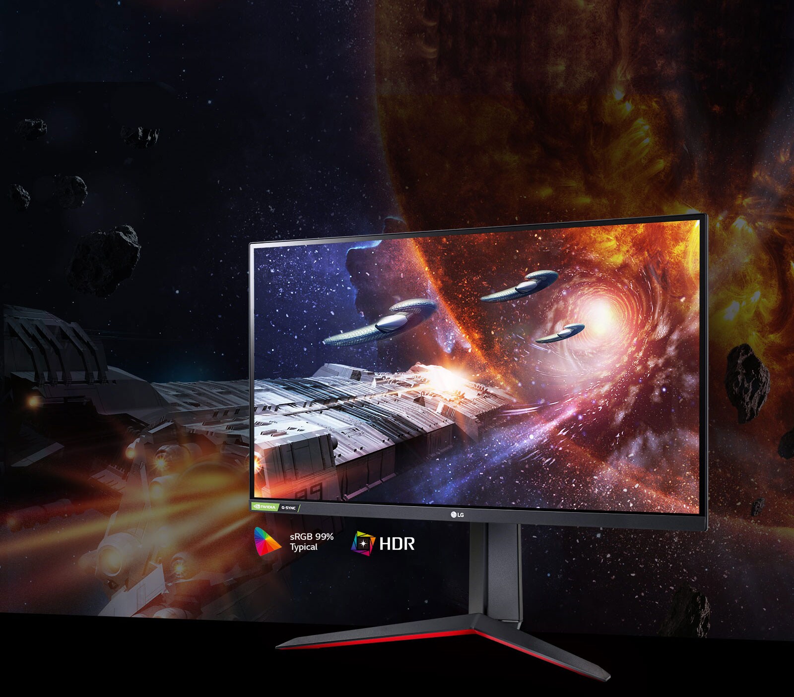 Žaidimo scena sodriomis spalvomis ir intensyviu kontrastu šiame monitoriuje, palaikančiame HDR10 ir „sRGB“ 99% (tip.)