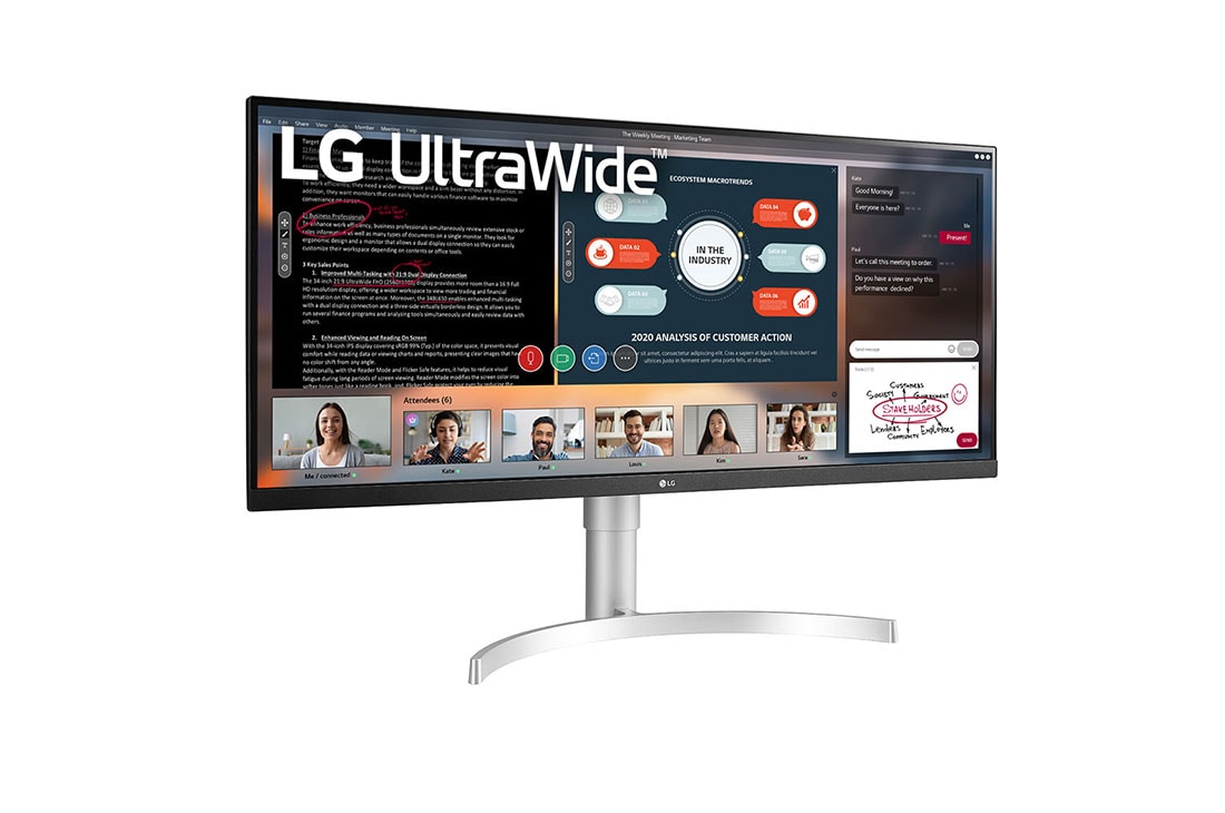 LG 34 col. „UltraWide™ Full HD“ (2 560 × 1 080) HDR IPS monitorius, vaizdas +15 laipsnių iš šono, 34WN650-W, thumbnail 3