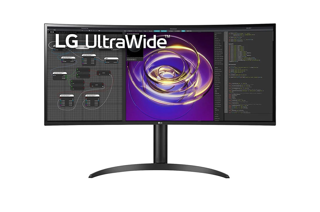 LG 34 col. 21:9 lenktas „UltraWide™“ QHD (3440 × 1440) monitorius, vaizdas iš priekio, 34WP85C-B