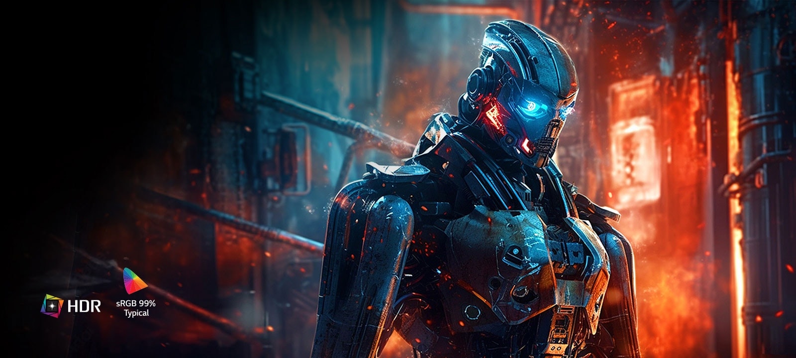 Aukštos kokybės spalvoti robotų vaizdai su sRGB 99 % ir HDR10.