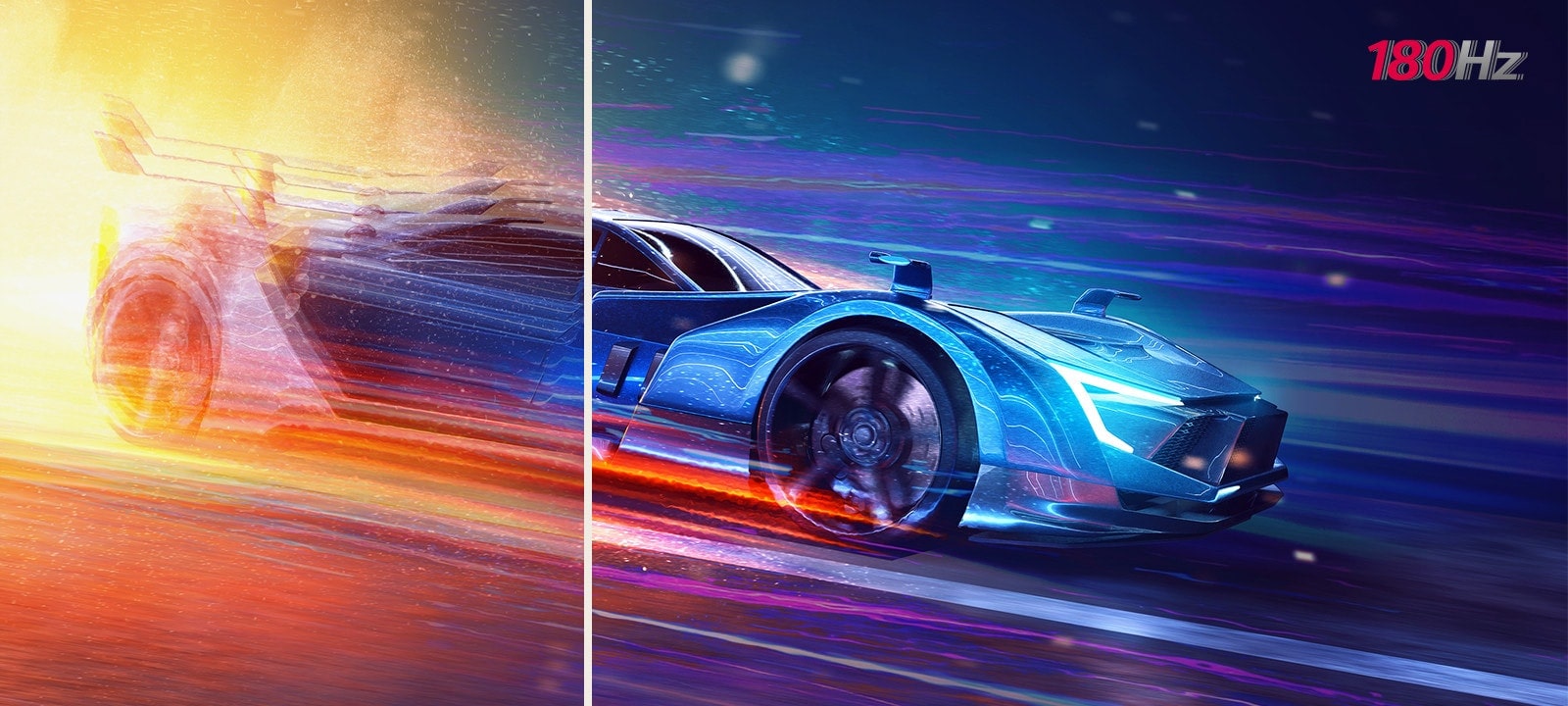 Tai lyginamieji dinamiško žaidimo vaizdai naudojant žemą ir aukštą 180Hz refresh rate.	