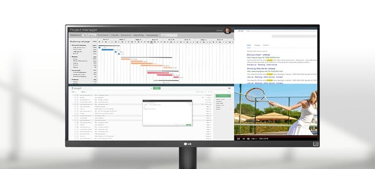 Animacija parodo, kad naudojant 21:9 kraštinių santykio ekraną jame vienu metu galima parodyti daugiau turinio.