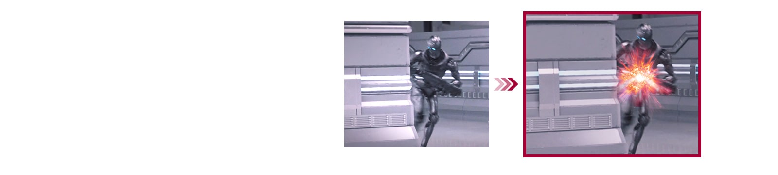 dviejų žaidimo scenų palyginimas – standartinis režimas ir režimas „Dynamic Action Sync“, kuriam būdinga mažesnė įvesties delsa