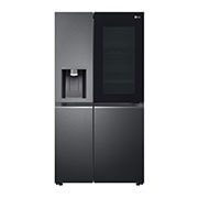 LG dviduris šaldytuvas | InstaView™ Door-in-Door | 635L | aukščio 1.79m | plotis 91.3cm | Pilka| E klasė | WiFi | DoorCooling | Total No Frost | GSXV90MCAE, atidaryto šaldytuvo su maisto produktais vaizdas iš priekio, GSXV90MCAE, thumbnail 11
