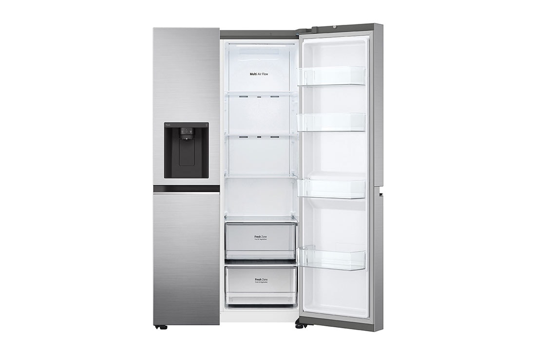 LG Side-by-Side šaldytuvas, 635L, plotis 91,3cm, aukščio 179cm, Total No Frost, iš dešinės atidaryto šaldytuvo vaizdas iš priekio, GSLV50PZXM, thumbnail 9