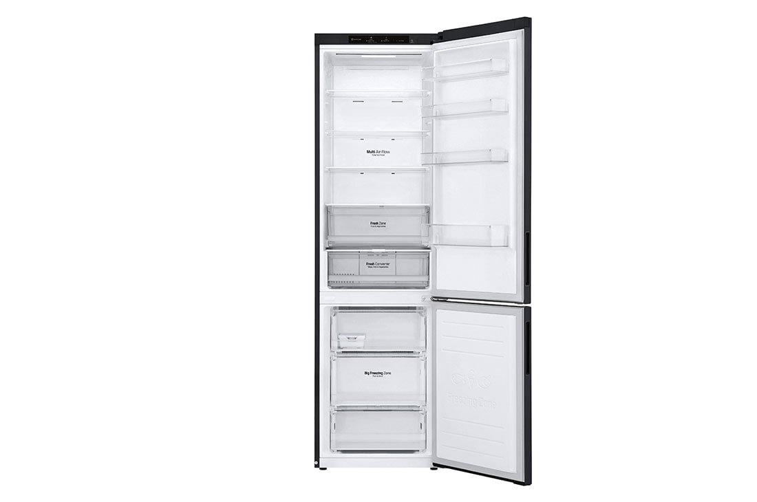 LG Šaldytuvas su šaldikliu apačioje |2.03m | 384L | Pilka| B klasė | DoorCooling | Total No Frost | GBP62MCNBC, front open view, GBP62MCNBC, thumbnail 3