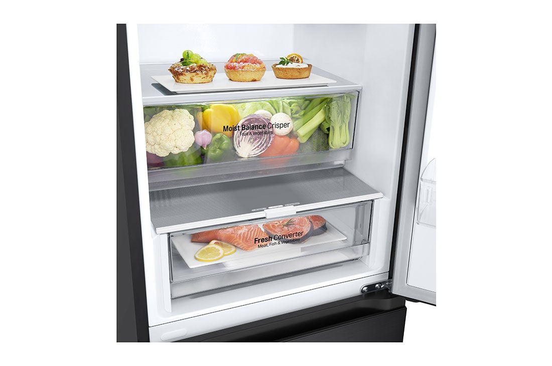 LG Šaldytuvas su šaldikliu&nbsp;apačioje | 1.86m |&nbsp;344L | Juoda |&nbsp;D&nbsp;klasė | DoorCooling | Total No Frost&nbsp;| GBV3100DEP, shelf food, GBV3100DEP, thumbnail 4