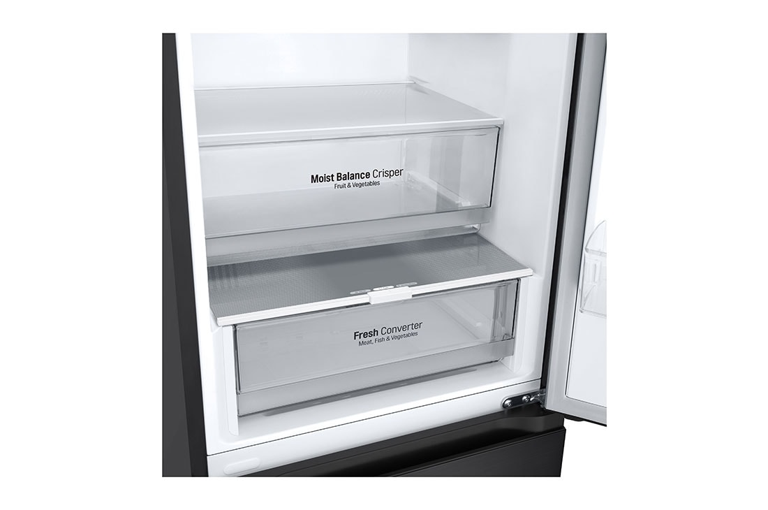 LG Šaldytuvas su šaldikliu&nbsp;apačioje | 1.86m |&nbsp;344L | Juoda |&nbsp;D&nbsp;klasė | DoorCooling | Total No Frost&nbsp;| GBV3100DEP, shelf empty, GBV3100DEP, thumbnail 5