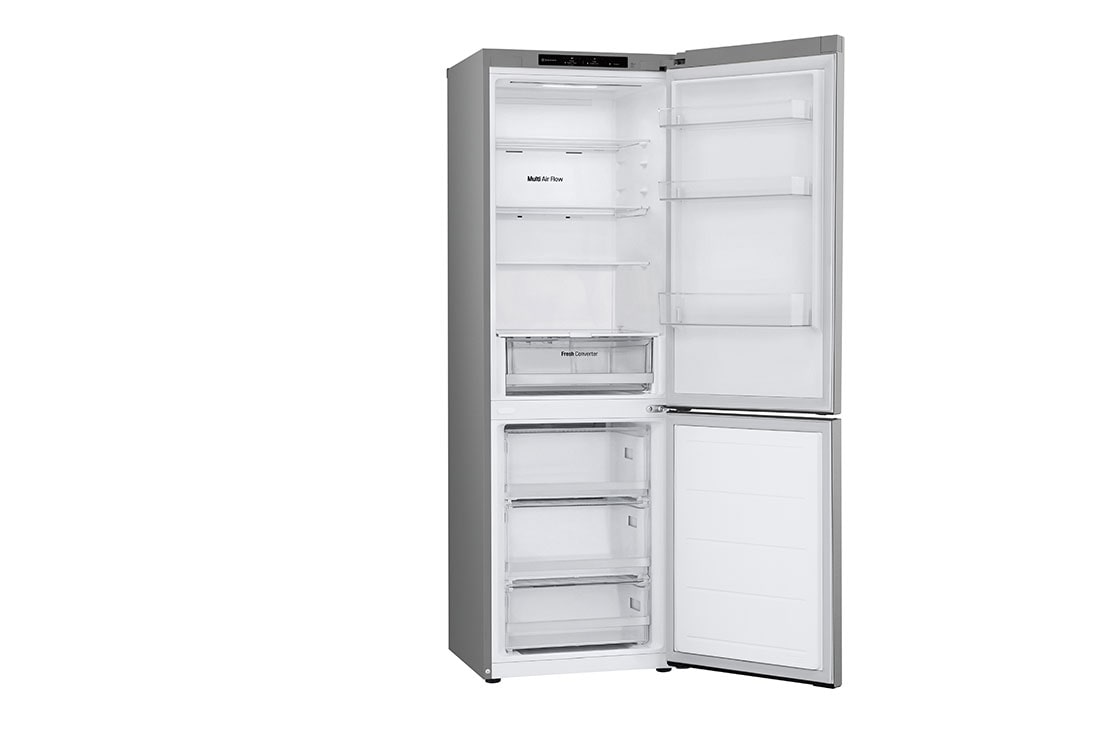 LG Šaldytuvas su šaldikliu apačioje |1.86m | 344L | Pilka| C klasė | DoorCooling | Total No Frost |GBV31E0CPY, Left Side Open view withot Food, GBV31E0CPY, thumbnail 11