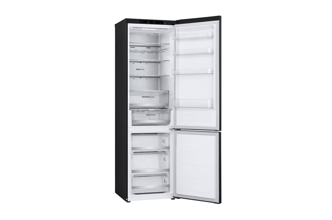 LG Šaldytuvas su šaldikliu apačioje |2.03m |  387L | Juoda | D klasė | DoorCooling | Total No Frost | GBV5240DEP, Left side view open door without food , GBV5240DEP, thumbnail 6