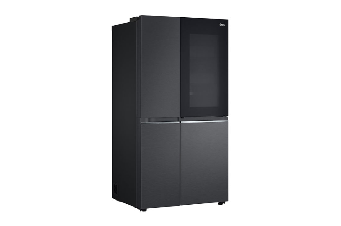 LG Side-by-Side InstaView Door-in-Door™ šaldytuvas, 635L, plotis 91,3cm, aukščio 179cm, Total No Frost, atidaryto šaldytuvo su maisto produktais vaizdas iš priekio, GSQV90MCAE, thumbnail 12