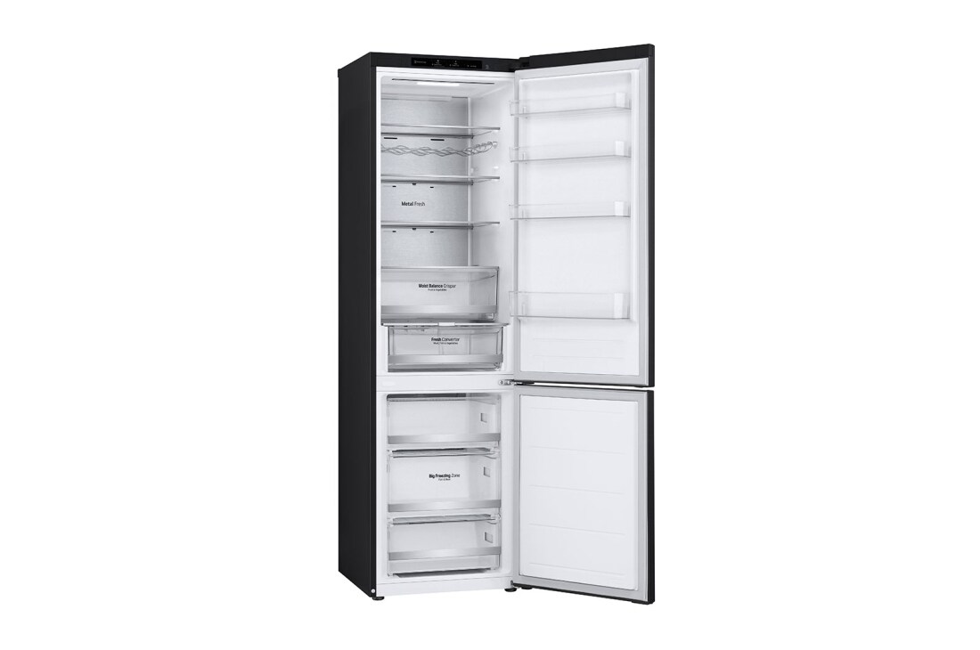 LG šaldytuvas su šaldikliu apačioje | 2.03m | 387L | Juoda | C klasė | DoorCooling+™ | Fresh Converter™, 30 deg view door open no fill, GBV5240CEP, thumbnail 12