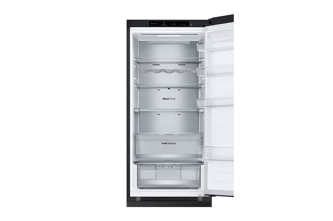LG Šaldytuvas su šaldikliu&nbsp;apačioje |2.03m |&nbsp;&nbsp;387L | Juoda |&nbsp;C klasė | DoorCooling | Total No Frost&nbsp;| GBV7280CEV, top inside view , GBV7280CEV, thumbnail 10