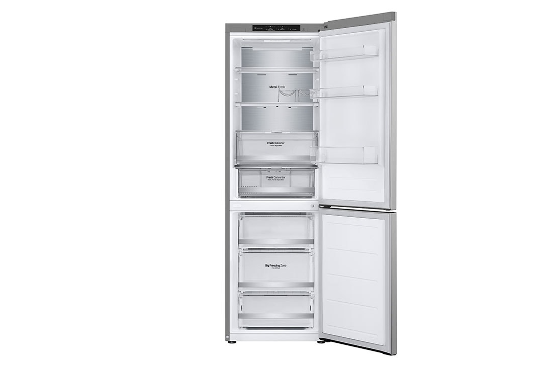 LG šaldytuvas su šaldikliu apačioje | 1.86m | 344L | Sidabras | D klasė | DoorCooling+™ | Fresh Converter™, inside view with food, GBV7180DPY, thumbnail 4