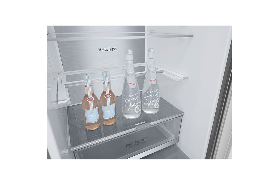 LG šaldytuvas su šaldikliu apačioje | 1.86m | 344L | Sidabras | C klasė | DoorCooling+™ | Fresh Converter™, inside view, GBV7180CPY, thumbnail 9