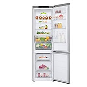 LG Šaldytuvas su šaldikliu apačioje | 2.03m | 387L | Pilka | C klasė | DoorCooling | Total No Frost | GBV3200CPY, Front all door open with food view, GBV3200CPY, thumbnail 2