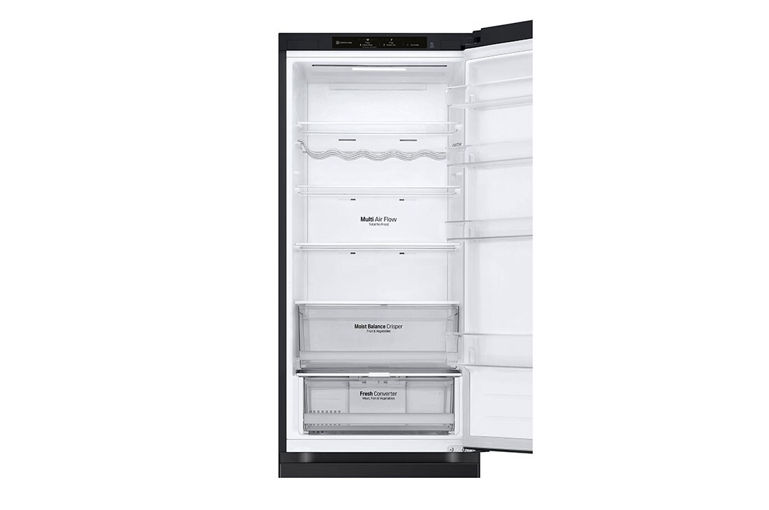 LG Šaldytuvas su šaldikliu apačioje | 2.03m | 387L | Juoda | D klasė | DoorCooling | Total No Frost | GBV3200DEP, Top door open without food view, GBV3200DEP, thumbnail 6