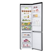 LG Šaldytuvas su šaldikliu apačioje | 2.03m | 387L | Juoda | D klasė | DoorCooling | Total No Frost | GBV3200DEP, Front all door open with food view, GBV3200DEP, thumbnail 2
