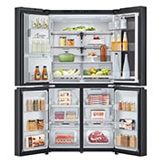 LG daugiaduris šaldytuvas | InstaView™ | 638L | aukščio 1.79m | plotis 91.3cm | Juoda| E klasė | WiFi | DoorCooling | Total No Frost | GMG960EVJE, front open with food, GMG960EVJE, thumbnail 3