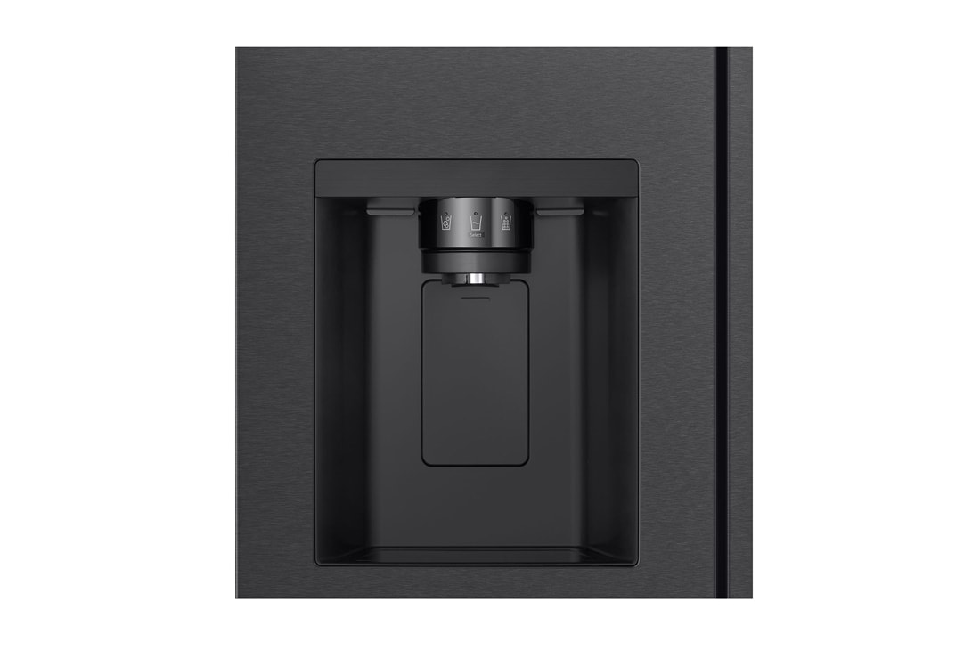 LG Side-by-Side šaldytuvas | aukštis 1.79m | plotis 91.4cm | 661L | Juoda | E klasė | Express Cool | Ice & Water dalytuvas , dozatoriaus vaizdas iš priekio, GSLC41EPPE, thumbnail 5