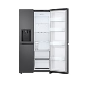 LG Side-by-Side šaldytuvas | aukštis 1.79m | plotis 91.4cm | 661L | Juoda | E klasė | Express Cool | Ice & Water dalytuvas , iš dešinės atidaryto šaldytuvo vaizdas iš priekio, GSLC41EPPE, thumbnail 10