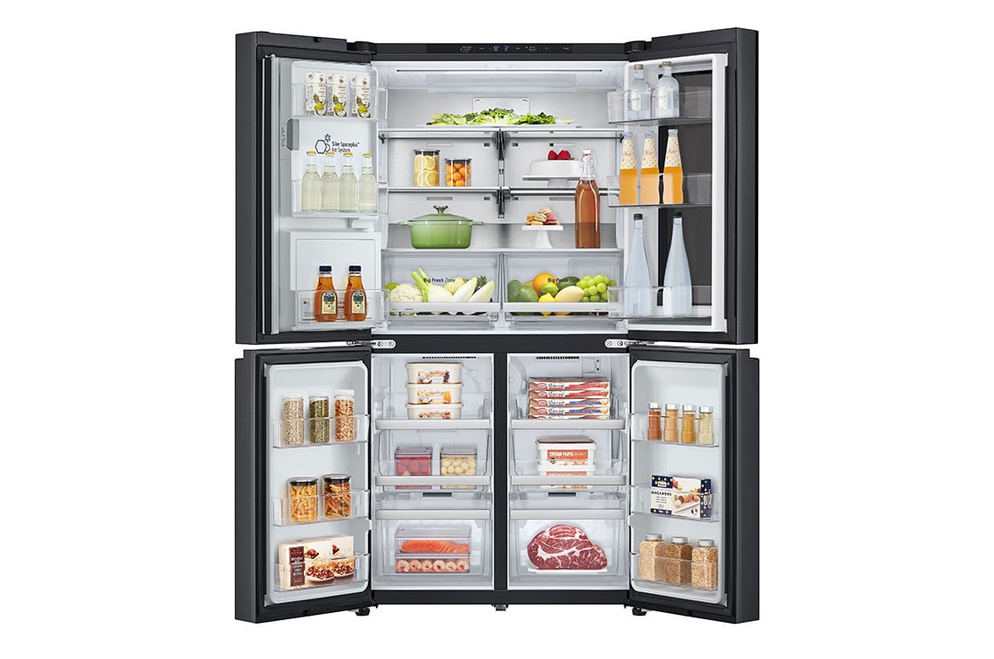 LG InstaView Side by side šaldytuvas | 1.79m | 508L | Black | E klasė | DoorCooling | Pure N Fresh |, front open with food, GMG861EPAE, thumbnail 3