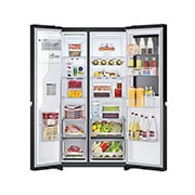 LG  LG InstaView Side by side šaldytuvas | 1.79m | 635L | Juoda | E klasė | Door Cooling | Fresh Balancer | GSGV81EPLL, front door open with food, GSGV81EPLL, thumbnail 4