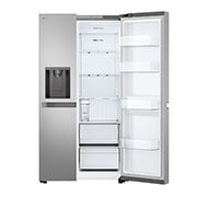 LG Side-by-Side šaldytuvas | aukštis 1.79m | plotis 91.5cm | 664L | Sidabras | E klasė | Express Cool , Front Right Open without food, GSLC41PYPE, thumbnail 9
