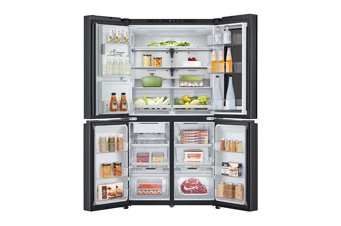 LG InstaView Side by Side šaldytuvas | 1.79m | 638L | Juoda | E class | DoorCooling⁺™  | UVnano™, Priekis atidarytas (pilnas maisto, durys atidarytos), GMG960EVEE, thumbnail 2