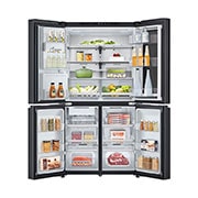 LG InstaView Side by Side šaldytuvas | 1.79m | 638L | Juoda | E class | DoorCooling⁺™  | UVnano™, Priekis atidarytas (pilnas maisto, durys atidarytos), GMG960EVEE, thumbnail 2