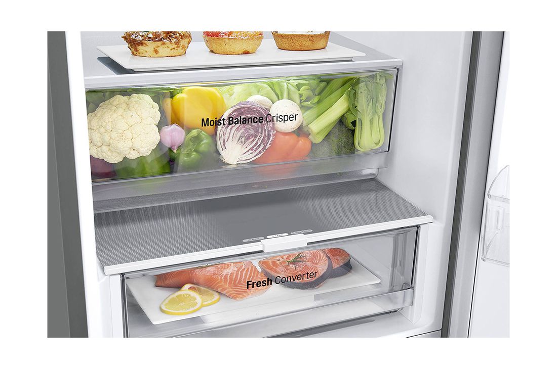 LG šaldytuvas su šaldikliu apačioje | 1.86m | 344L | Juoda | E klasė | DoorCooling+™ | Fresh Converter™, Stalčius (pilnas maisto), GBV3100EEP, thumbnail 6