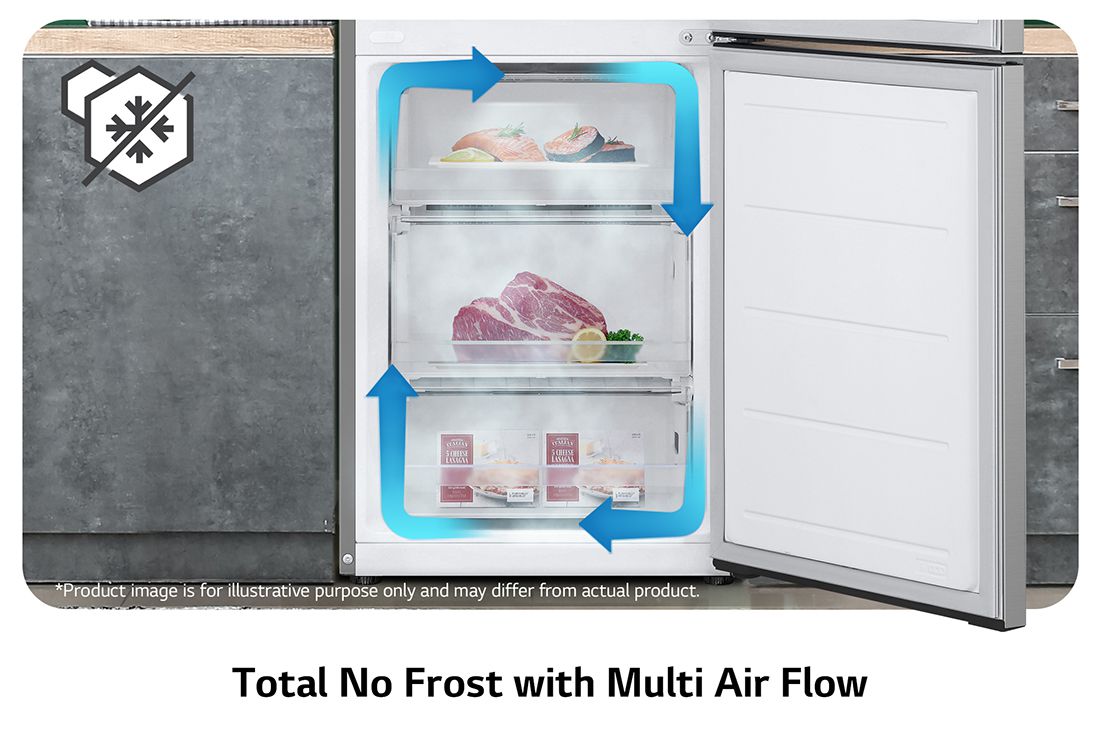 LG šaldytuvas su šaldikliu apačioje | 1.86m | 344L | Juoda | E klasė | DoorCooling+™ | Fresh Converter™, Jokio šerkšno su „Multi Air Flow“, GBV3100EEP, thumbnail 12