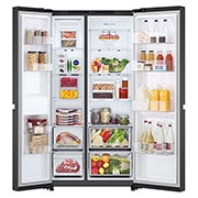 LG Side-by-Side šaldytuvas | aukštis 1.79m | plotis 91.3cm | 664L | Sidabras | E klasė | Express Cool, Priekis atidarytas, maistas, GSBC40PYPE, thumbnail 2