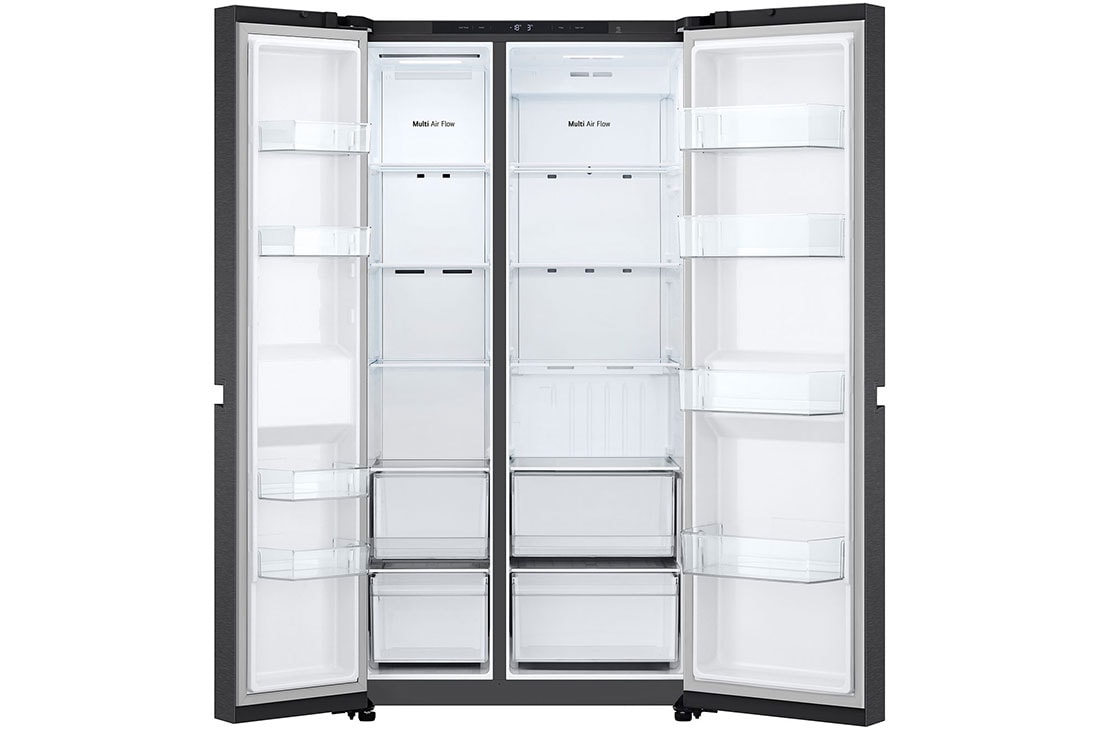 LG side by side| 644| aukščio 1.79m | plotis 91.3cm | Juoda| E klasė | WiFi | DoorCooling | Total No Frost | GSBC40EPPE, Priekis atidarytas, GSBC40EPPE, thumbnail 3