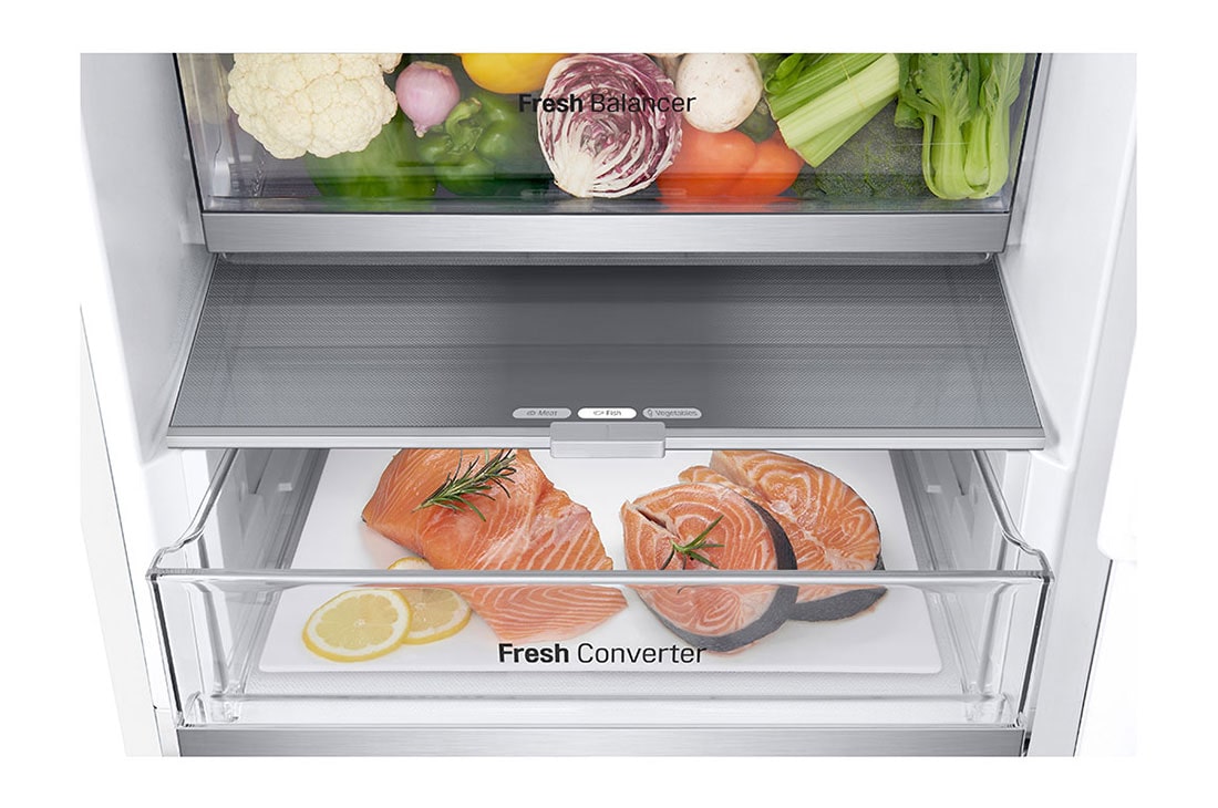LG šaldytuvas su šaldikliu apačioje | 2.03m | 387L | Balta | E klasė | DoorCooling+™ | Fresh Converter™, Ekranas, GBV7270ESW, thumbnail 9