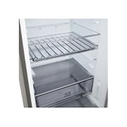 LG šaldytuvas su šaldikliu apačioje | 1.86m | 333L | Pilka | C klasė | DoorCooling+™ | FRESHBalancer™, LG šaldytuvas su šaldikliu apačioje , įmontuotas į aukštą šiltos smėlio spalvos sieną, pavaizduotos baltos rodyklės nurodo viršutinės pusės ir priekio paviršius, GBBS312CPY, thumbnail 6