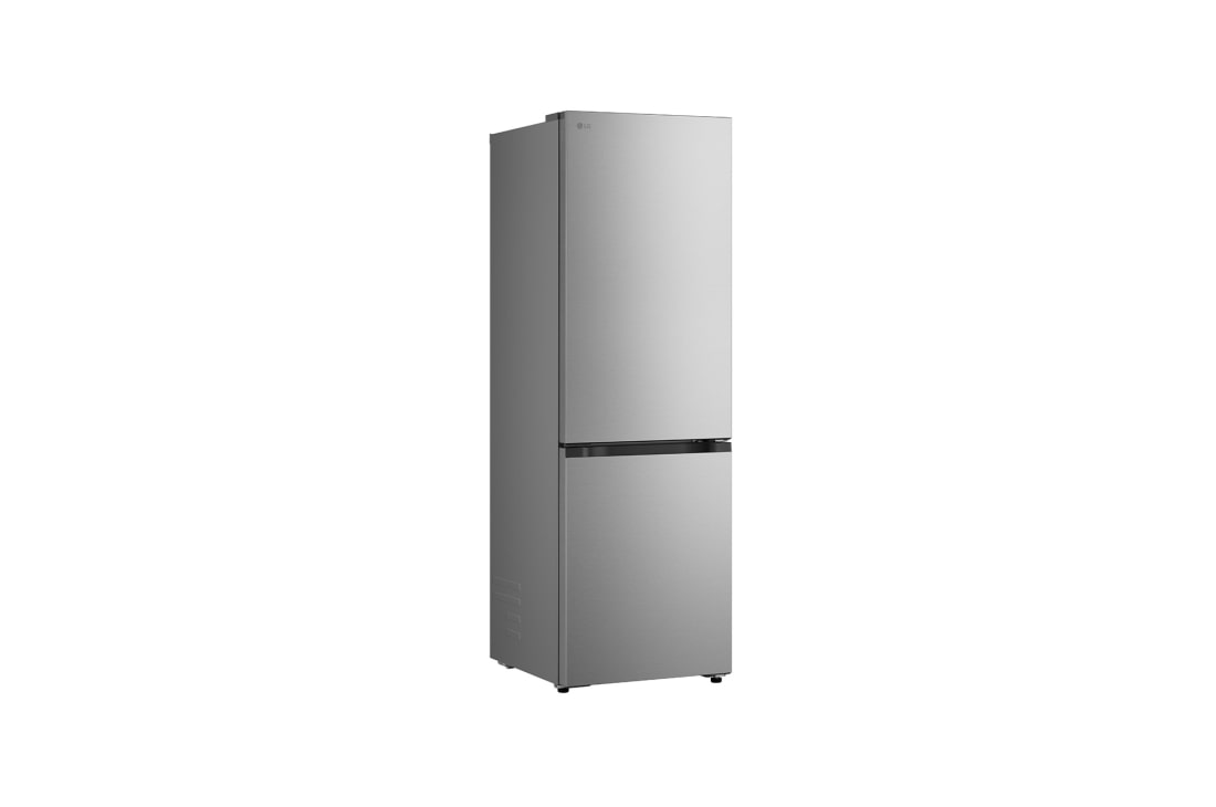 LG šaldytuvas su šaldikliu apačioje | 1.86m | 333L | Pilka | C klasė | DoorCooling+™ | FRESHBalancer™, LG šaldytuvas-šaldiklis , lentyna paryškinta mėlyna spalva su rodyklėmis į viršų ir į apačią, paveikslėlis dešinėje rodo sulankstytą lentyną, kurioje laikomi du vandens buteliai, GBBS312CPY, thumbnail 11