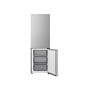 LG šaldytuvas su šaldikliu apačioje | 1.86m | 333L | Pilka | C klasė | DoorCooling+™ | FRESHBalancer™, LG šaldytuvo-šaldiklio  vaizdas iš viršaus, kairėje pusėje šaldytuvas, o dešinėje – siena su spintelėmis, GBBS514CPY, thumbnail 3