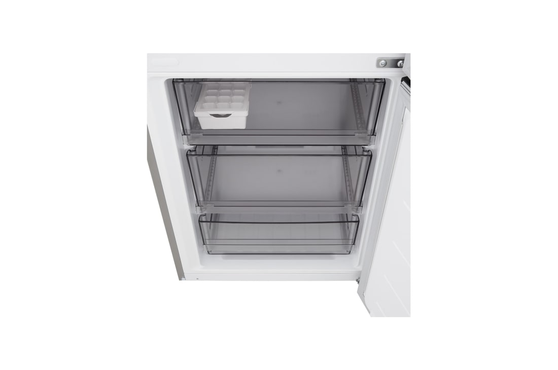 LG šaldytuvas su šaldikliu apačioje | 1.86m | 333L | Pilka | C klasė | DoorCooling+™ | FRESHBalancer™, LG šaldytuvas-šaldiklis , priartintas vyno laikiklis, ten padėti keturi buteliai ir dėžutė su makarunais, laikiklio konstrukcija vaizduojama padidintame apvalios formos paveikslėlyje, GBBS514CPY, thumbnail 7