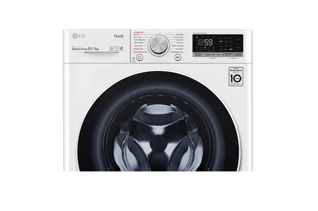 LG siaura skalbyklė ir džiovyklė  8.5/5kg | AIDD | V5 serijos |C/E | Gylis 47.5cm | Balta |Turbowash|Steam | WiFi |F2DV5S8S0, 8.5kg TurboWash™ skalbimo mašina su džiovintuvu, C klasė, F2DV5S8S0, thumbnail 4